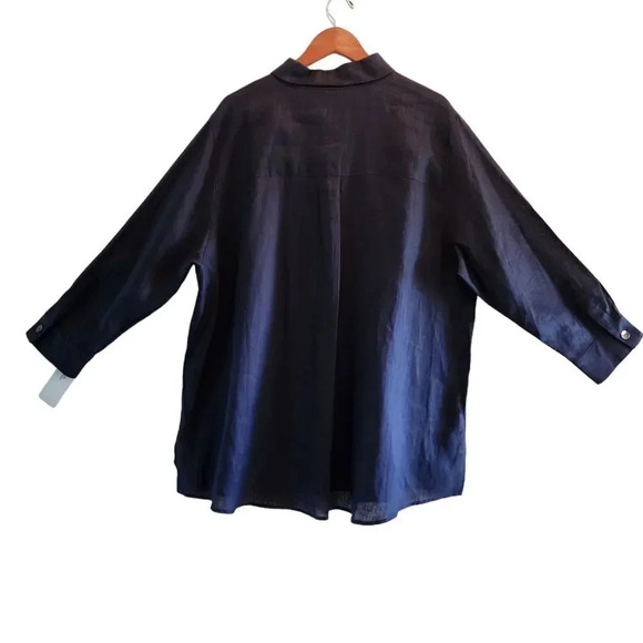 New $315 Caroline Rose Gabardine Shirt Size 2x Blue 100% Linen Button Down - Picture 4 of 11